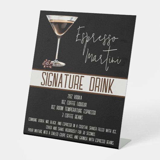 Handtekening Drink, Espresso Martini, Party Menu Reclamebord Met Voetstuk (Voorkant)