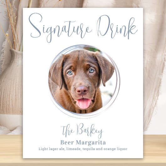Handtekening Drink Modern Dusty Blue Dog Pet Weddi Poster