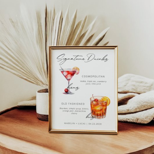 Handtekening Drink Modern Zwart-Wit Poster