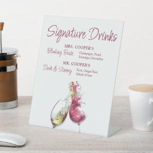 Handtekening Drink Rood en Wijn Dance Wedding Reclamebord Met Voetstuk