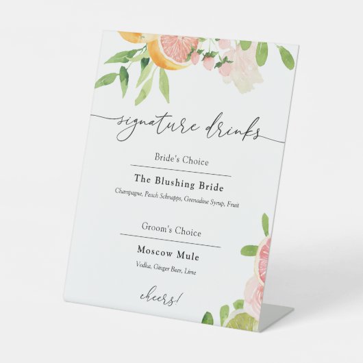 Handtekening Drink Roze Citrus Fruit Sign Reclamebord Met Voetstuk (Voorkant)