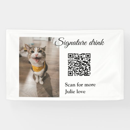 Handtekening drink scan QR-code voeg foto naam toe Spandoek (Horizontaal)