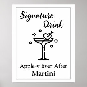 Handtekening Drink teken voor bruiloft Bar Martini Poster