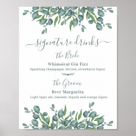 Handtekening Drinken Aangepaste eucalyptusbruiloft Poster (Voorkant)