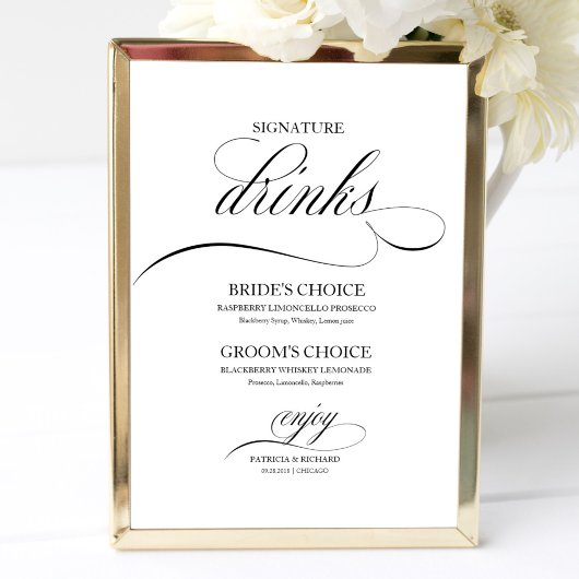 Handtekening Drinken Elegant Black Script Poster