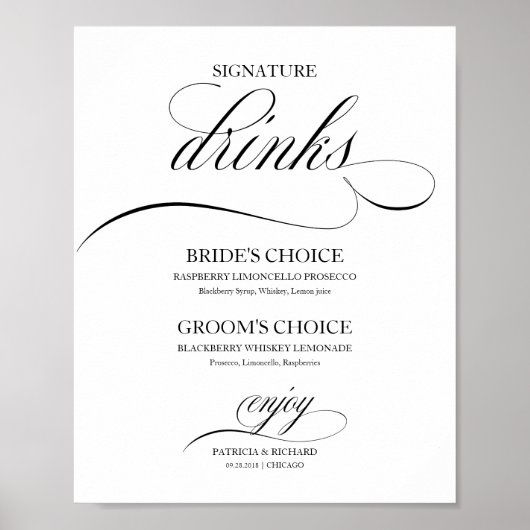 Handtekening Drinken Elegant Black Script Poster (Voorkant)