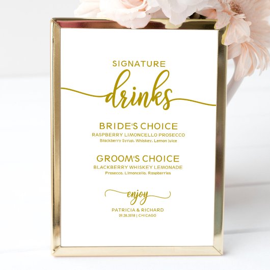 Handtekening Drinken Elegant Gold Script Wedding S Poster