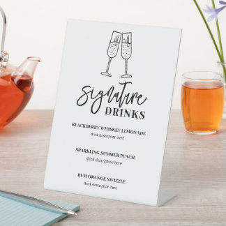 Handtekening Drinken Wedding Bar Menu voetstuk tek Reclamebord Met Voetstuk