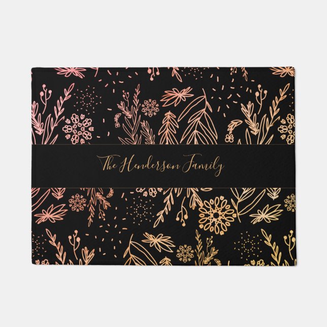 Handtekening Elegant Roos Gold Floral Pattern Deurmat (Voorkant)
