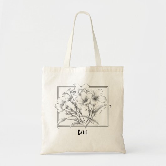 Handtekening Floral Black White Sketch Canvas tas (Voorkant)