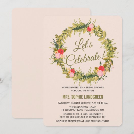 Handtekening Floral Wreath Bridal Shower Invitatio Kaart (Voorkant / Achterkant)