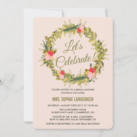 Handtekening Floral Wreath Bridal Shower Invitatio Kaart (Voorkant)