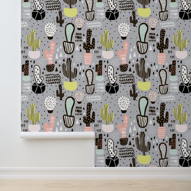 Handtekening gestructureerd cactus-patroon behang (Applicatie)
