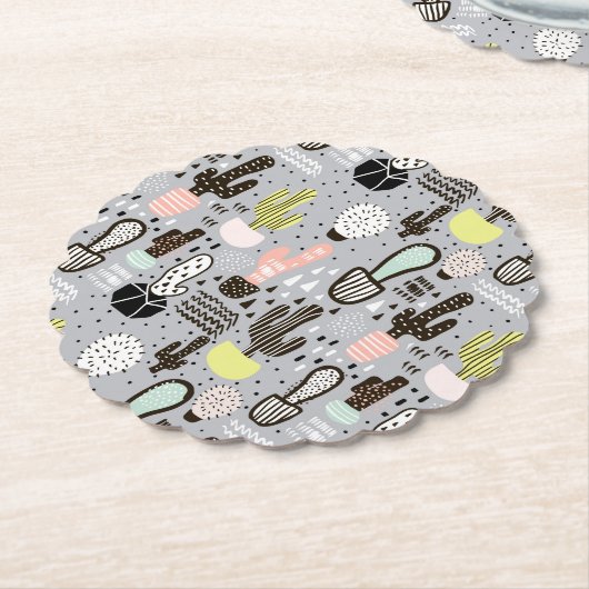 Handtekening gestructureerd cactus-patroon kartonnen onderzetters (Gekanteld)