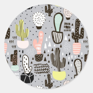 Handtekening gestructureerd cactus-patroon ronde sticker