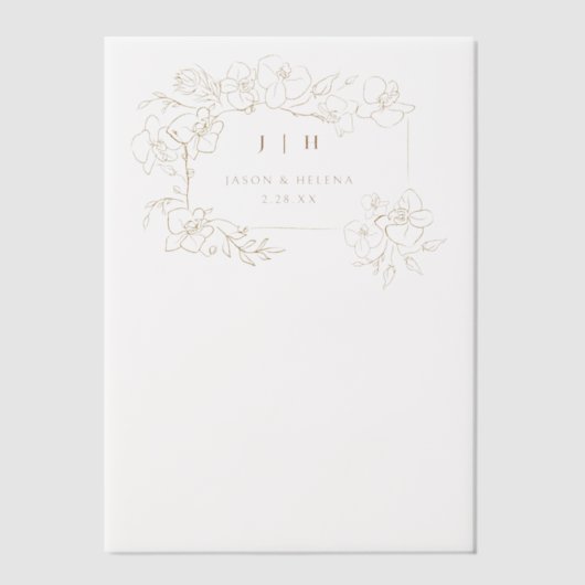 Handtekening Gold Floral slaat de datum op Vellum Uitnodigingen (Voorkant)