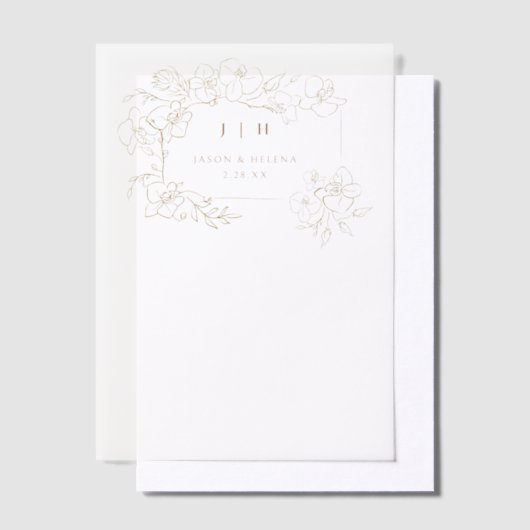 Handtekening Gold Floral slaat de datum op Vellum Uitnodigingen (Offset)