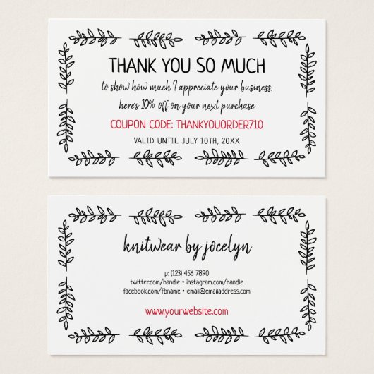 Handtekening Greenery Coupon Code Small Business Visitekaartje (Voorkant /achterkant)