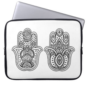 Handtekening Hamsa met sierplanten Laptop Sleeve