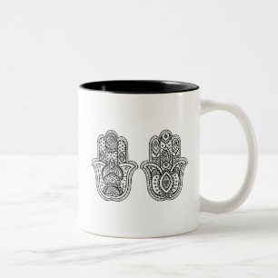 Handtekening Hamsa met sierplanten Tweekleurige Koffiemok