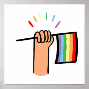 Handtekening Handje met een regenboogvlag Poster