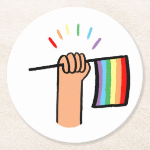 Handtekening Handje met een regenboogvlag Ronde Kartonnen Onderzetter