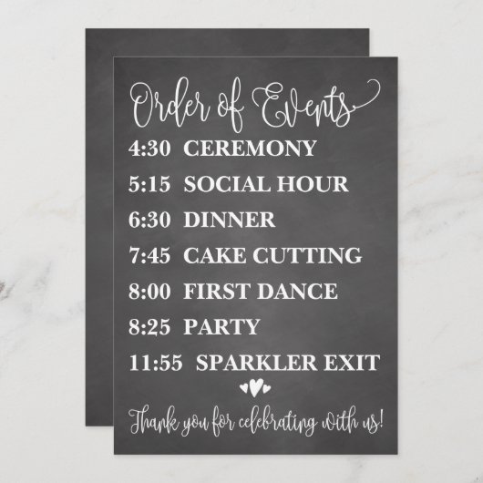 Handtekening huwelijksschema menu (Voorkant / Achterkant)