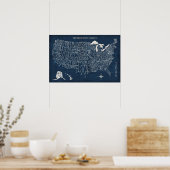 Handtekening Lettertered Blue USA Map Poster (Keuken)