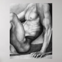 Handtekening mannetje-nude kunststeenkool