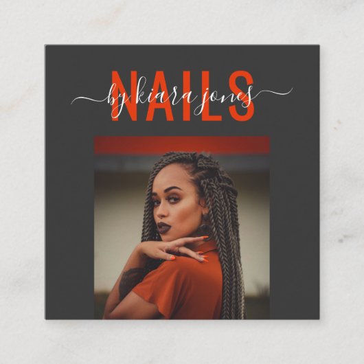 Handtekening modern Nail Salon-fotoscript Vierkante Visitekaartje (Voorkant)