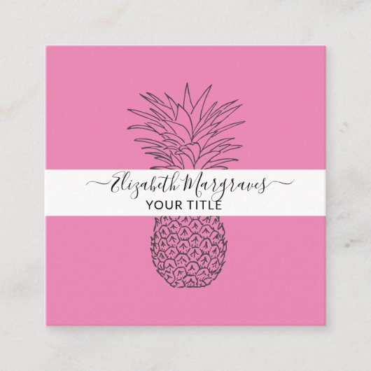 Handtekening Modern Pineapple Hot Pink Vierkante Visitekaartje (Voorkant)