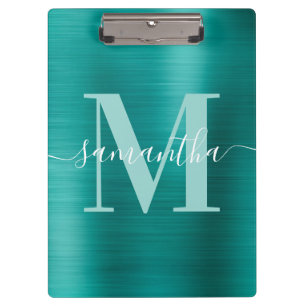 Handtekening Monogram Aqua Teal Glans Folie Klembord