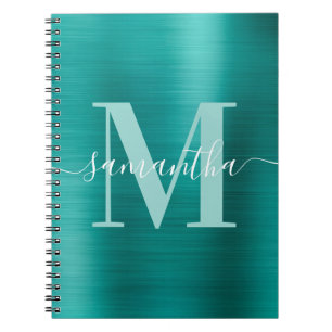 Handtekening Monogram Aqua Teal Glans Folie Notitieboek