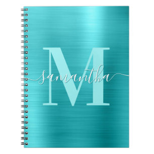 Handtekening Monogram Turquoise Blauwe Folie Notitieboek
