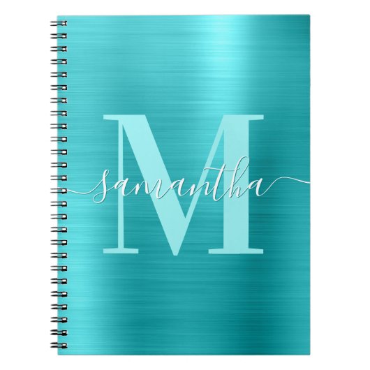 Handtekening Monogram Turquoise Blue Folie Notitieboek (Voorkant)