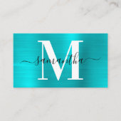 Handtekening Monogram Turquoise Blue Shimmer Visitekaartje (Voorkant)