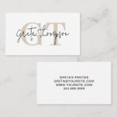 Handtekening naam Beige Monogram Minimalist Visitekaartje (Voorkant / Achterkant)