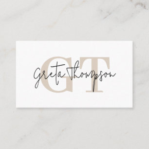 Handtekening Naam Beige Monogram Minimalistisch Visitekaartje
