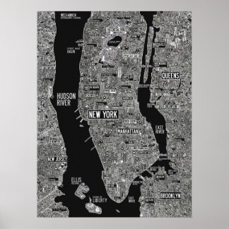 Handtekening New York City kaart zwart wit Poster