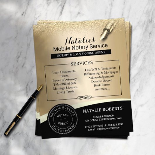 Handtekening notionele zegelmachine zwart/goud flyer