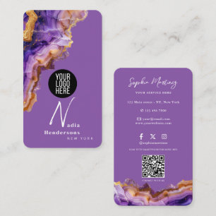 Handtekening Paarse Agaat gouden marmer & QR Code  Visitekaartje