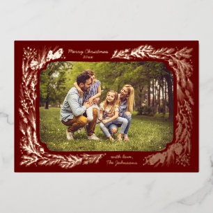 Handtekening Pine Lijst Foto Gold Folie Feestdagenkaart