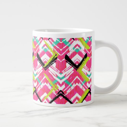 Handtekening Roze Zig Zag Patroon Extra Grote Mok (Rechts)