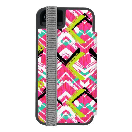 Handtekening Roze Zig Zag Patroon Incipio iPhone Portemonnee Hoesje (Agenda Achterkant)