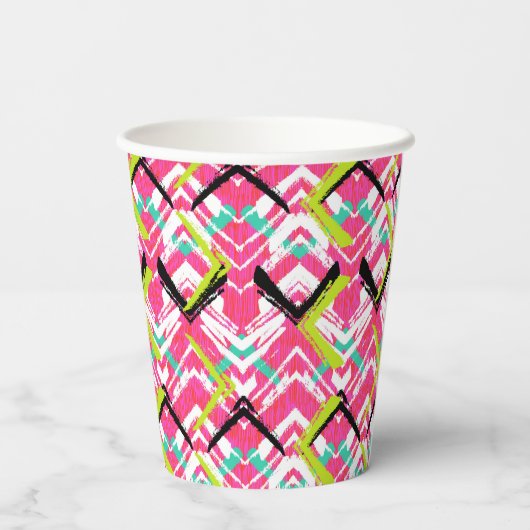 Handtekening Roze Zig Zag Patroon Papieren Bekers (Achterkant)