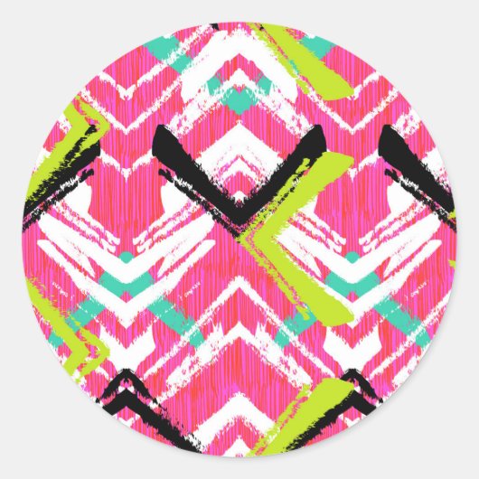 Handtekening Roze Zig Zag Patroon Ronde Sticker (Voorkant)