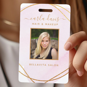 Handtekening Script Blush Roze Waterverf Gouden Ci Badge