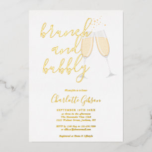 Handtekening Script Brunch Bubbly Vrijgezellenfees Folie Uitnodiging