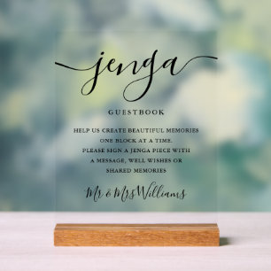 Handtekening Script Jenga Wedding Guestbook Acryl Bord