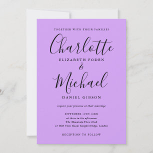 Handtekening Script Lavender Lila orchid Wedding Kaart